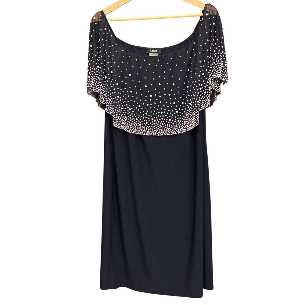 Vintage MSK Sheath Dress Pearl Studded Capelet Cocktail Evening Wear Wedding